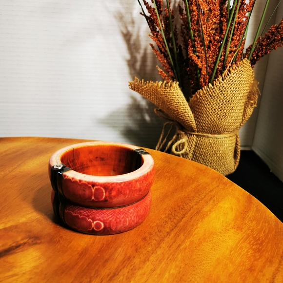 Vintage Henna Dyed Bone and Silver Tone Statement Cuff Bracelet - Picture 16 of 16